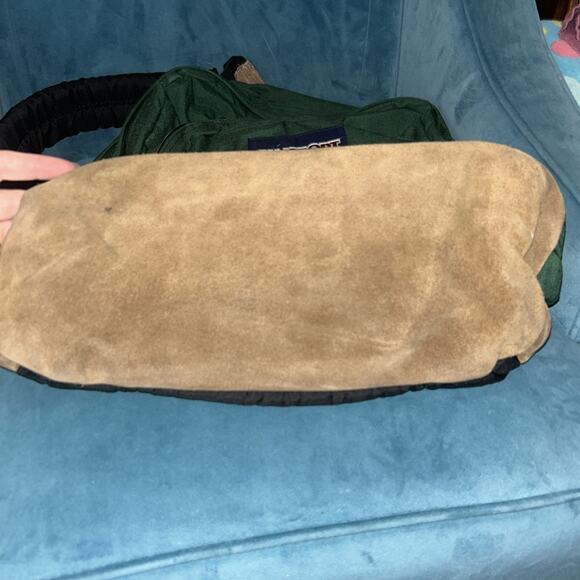 Vtg 90s JANSPORT USA -MADE Green LEATHER-BOTTOM HIKE BACKPACK Travel School Bag - Picture 2 of 7